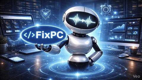 Robot con un ícono de código y un escudo de seguridad de fondo.